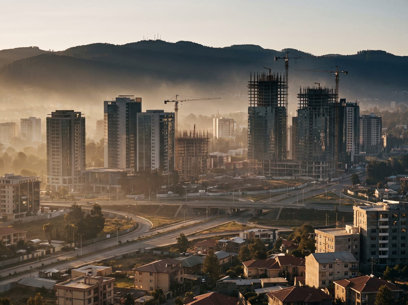 Towers of the Bole district against the highland skyline